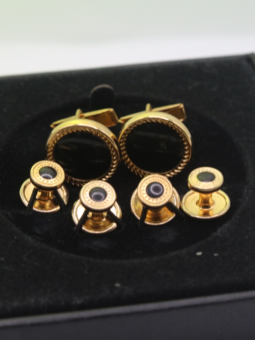 Black and Gold Tuxedo Cufflinks and Studs Brand New